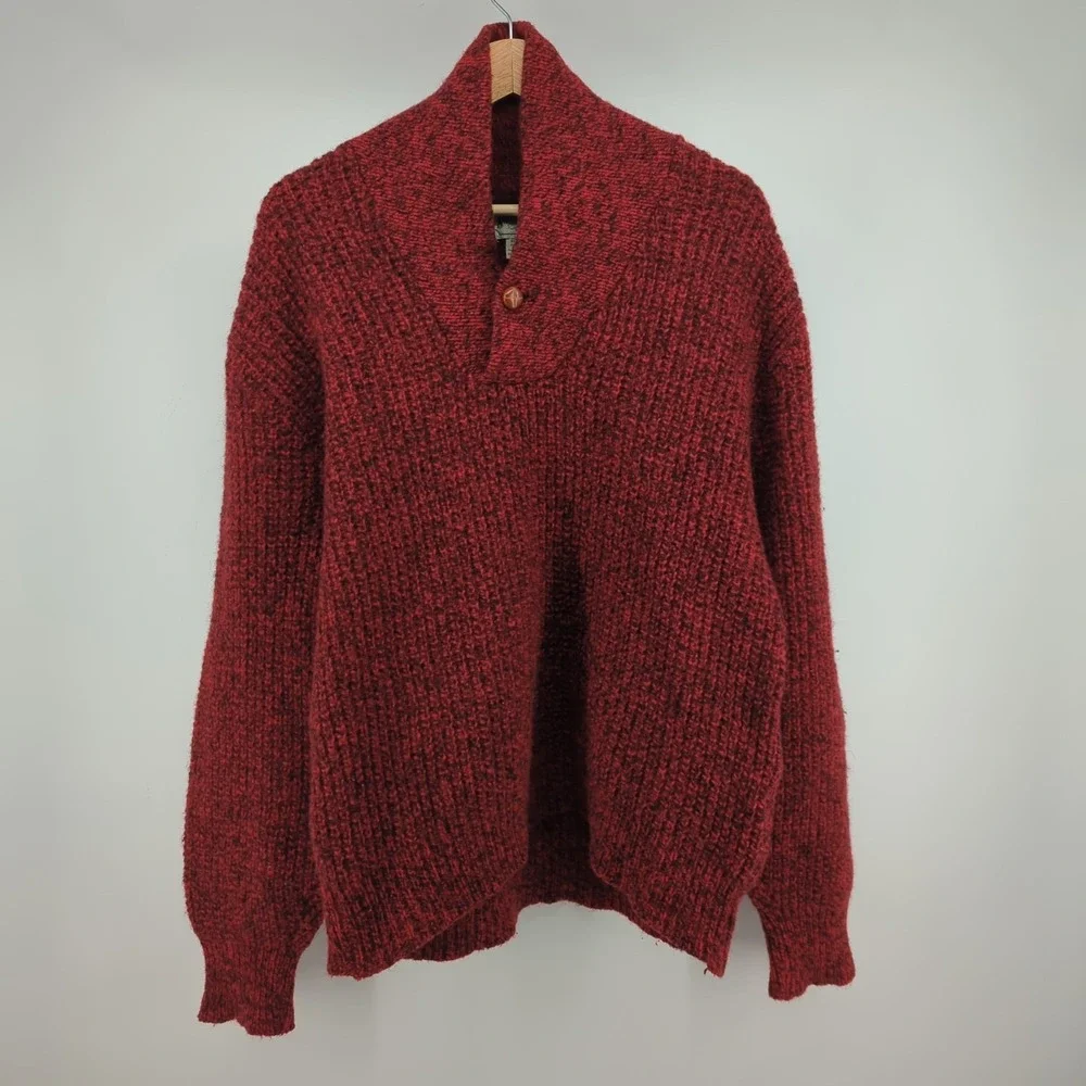 Vintage 90s American Eagle Wool Blend Sweater Men L Red Cable Knit Crew Neck USA